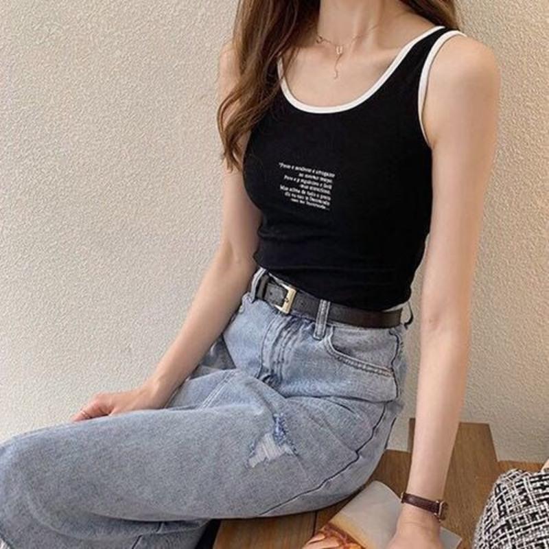 夏季韩版新款学生少女网红吊带背心女内搭外穿紧身打底衫无袖上衣黑色