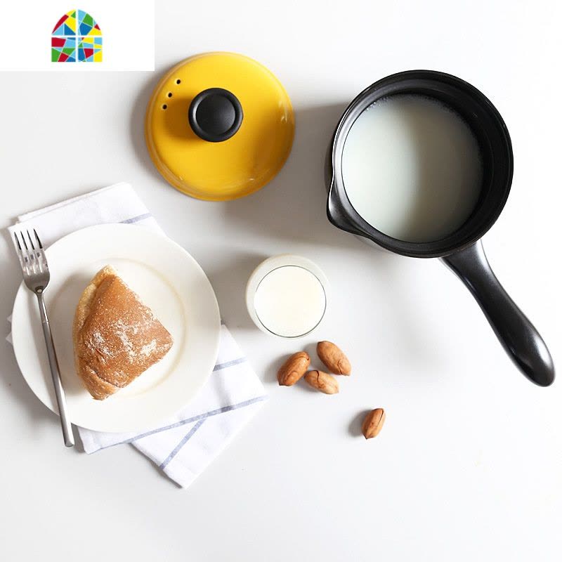 陶瓷奶锅婴儿宝宝热奶煮粥锅辅食小砂锅小锅炖奶熬粥迷你燃气家用 FENGHOU 红色1.6升条纹图片