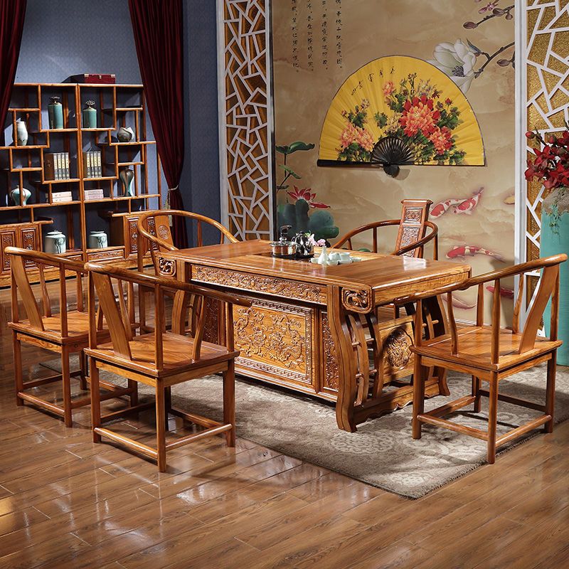 茶桌椅组合实木喝茶泡茶桌中式仿古家用办公榆木茶台套装功夫茶几17m