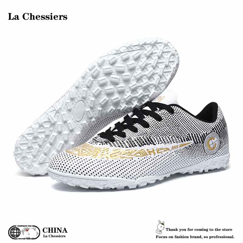 La Chessiers户外足球鞋男AG长钉女成人儿童中小学生草地运动男女同款32码训练鞋 白兰碎钉 38码
