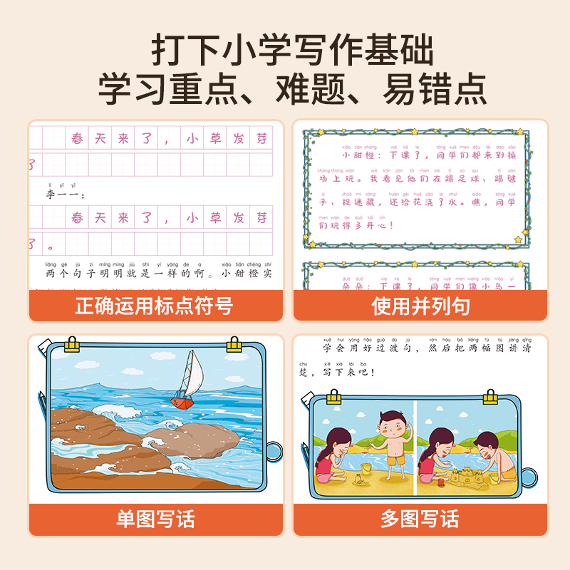 小甜橙作文起步+语文笑传 [正版]小甜橙作文起步就三步全3册 何捷小学生一二年级上册下册作文书入门通用写作技巧训练看图写高清大图