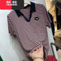 YIBUSHENG2024 女士t恤短袖新款韩版大码女装时尚妈妈装宽松条纹气E妈N S建议70-80斤 藕粉条纹
