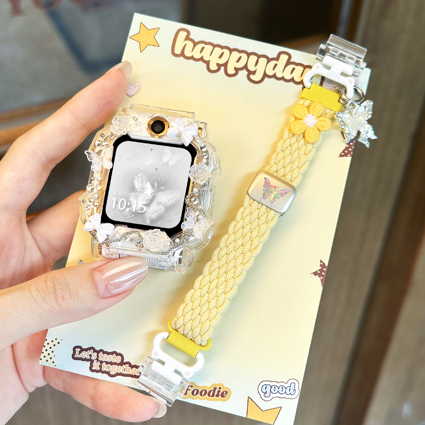 【夏日山茶花】适用于米兔电话手表带c7a/7x/7a磁吸编织6c/5c/4c保护壳4x/6x防摔套儿童透气秋冬3139g 奶黄 C7A