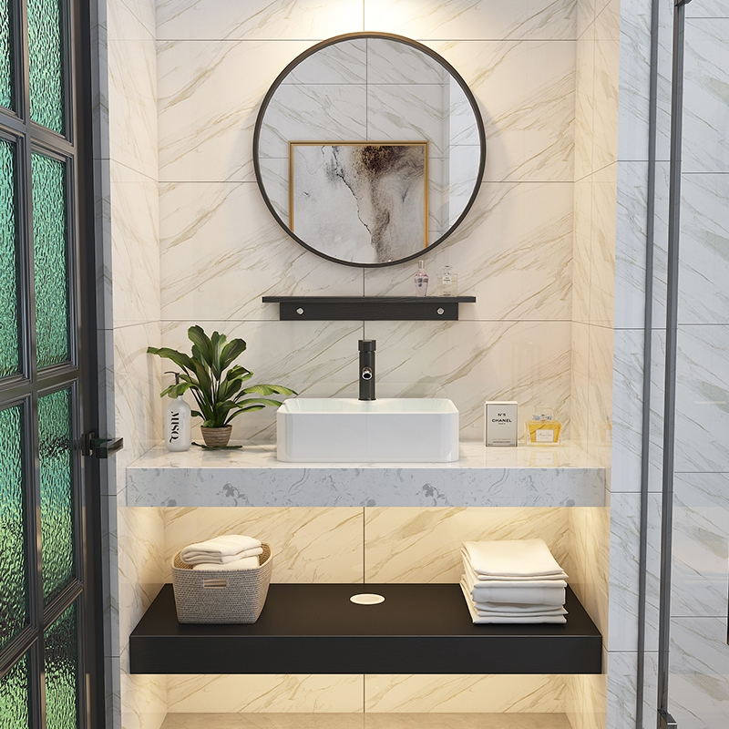 闪电客现代简约大理石洗手盆卫生间洗漱台北欧小户型浴室柜组合洗脸池