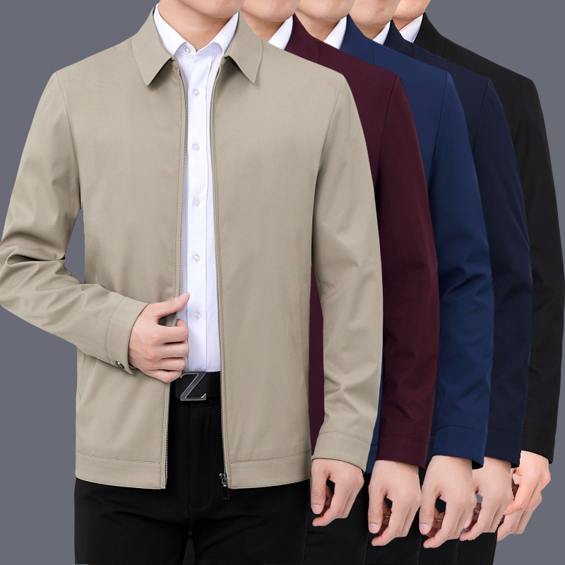 免费试穿 2026春秋季新款夹克男翻领拉链政务茄克免烫夹克衫青中年男士外套夹克男商务休闲翻领中老年领导干部茄克衫大码男装高清大图