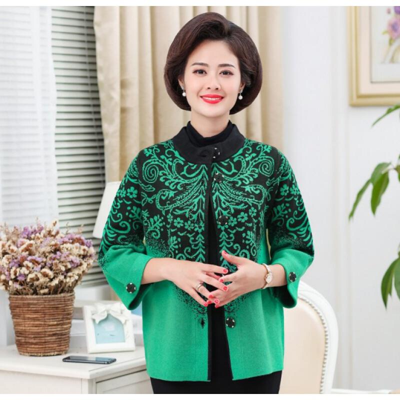 迪鲁奥(DILUAO)中老年人秋装奶奶外套上衣50岁60老太太加肥加大码妈妈装毛衣开衫 绿色0789外套 4XL