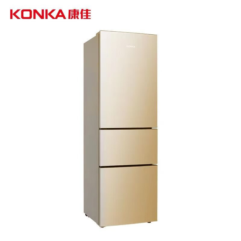 康佳konka206升三门小冰箱风冷无霜bcd206wd3egx金色