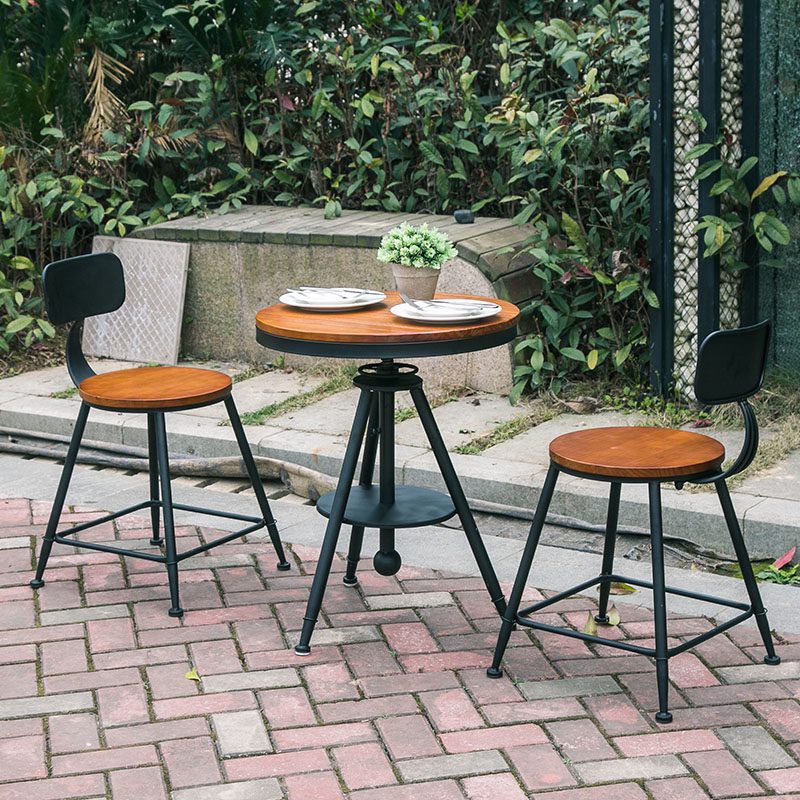 檀星星阳台小桌椅组合三件套简约户外休闲庭院铁艺实木奶茶店咖啡小