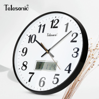 天王星(Telesonic)客厅挂钟 圆形静音石英钟时尚现代简约万年历时钟 教室书房会议室钟表 14英寸