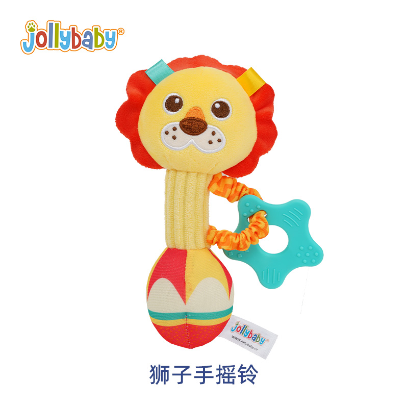 jollybaby宝宝安抚手摇铃玩具0-1岁婴儿益智抓握训练牙胶鲸鱼1663 狮子手摇铃