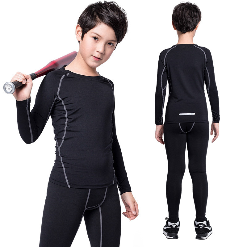 儿童运动紧身衣套装男秋冬长袖健身服小孩篮球足球训练打底速干衣