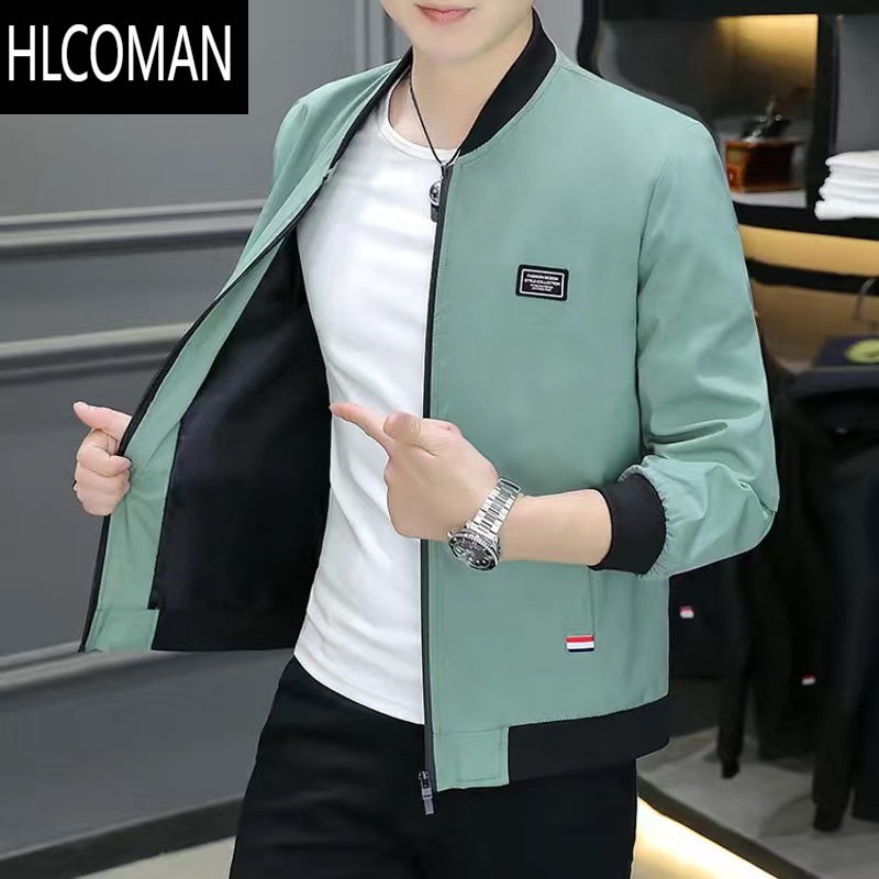 HLCOMAN外套男士新款中青年休闲修身潮流男装夹克衫上衣服爸爸男装 豆绿 L100-115斤