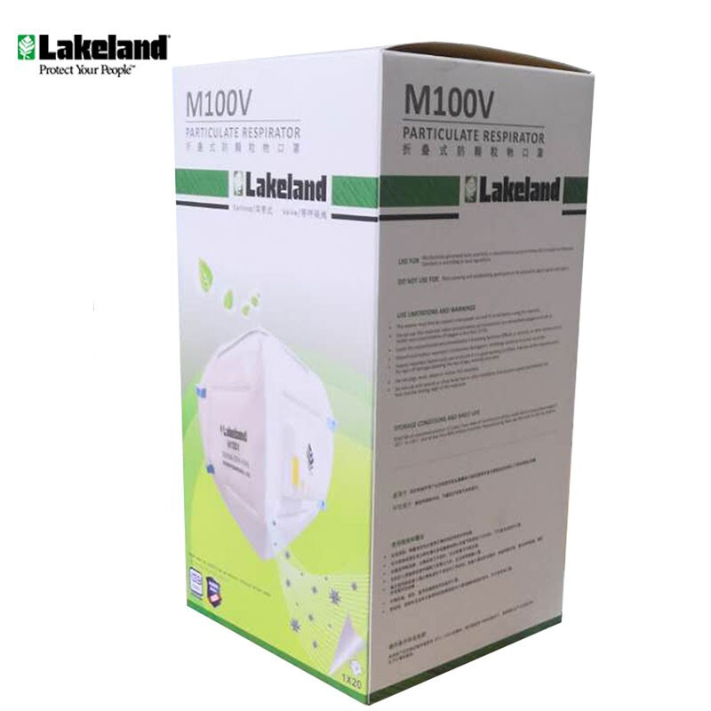 Lakeland防尘口罩KN95防雾霾PM2.5成人 耳带折叠式带阀口罩 M100(无呼吸阀) 50只 均码