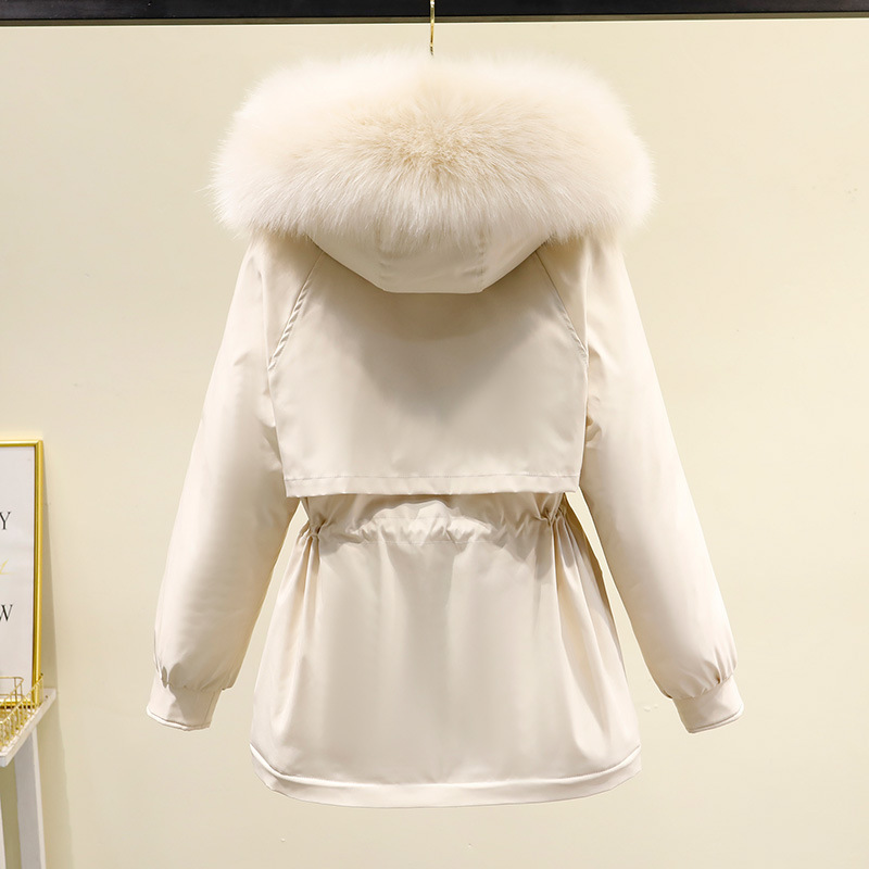 2024冬装新款大码棉服女短款加绒派克服小个子收腰棉衣皮草外套