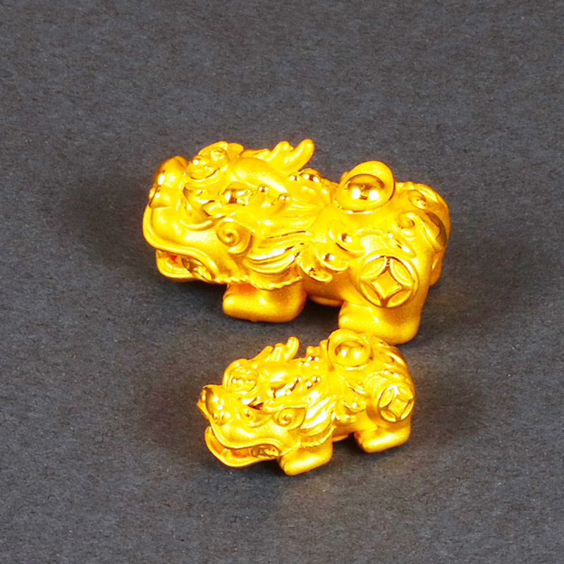 黄金码头3D硬金元宝貔貅手串财富年足金999配件黄金串珠新年礼物