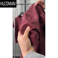 HLCOMAN酒红色高级感正肩男t恤宽松短袖上衣潮牌夏季内搭打底衫