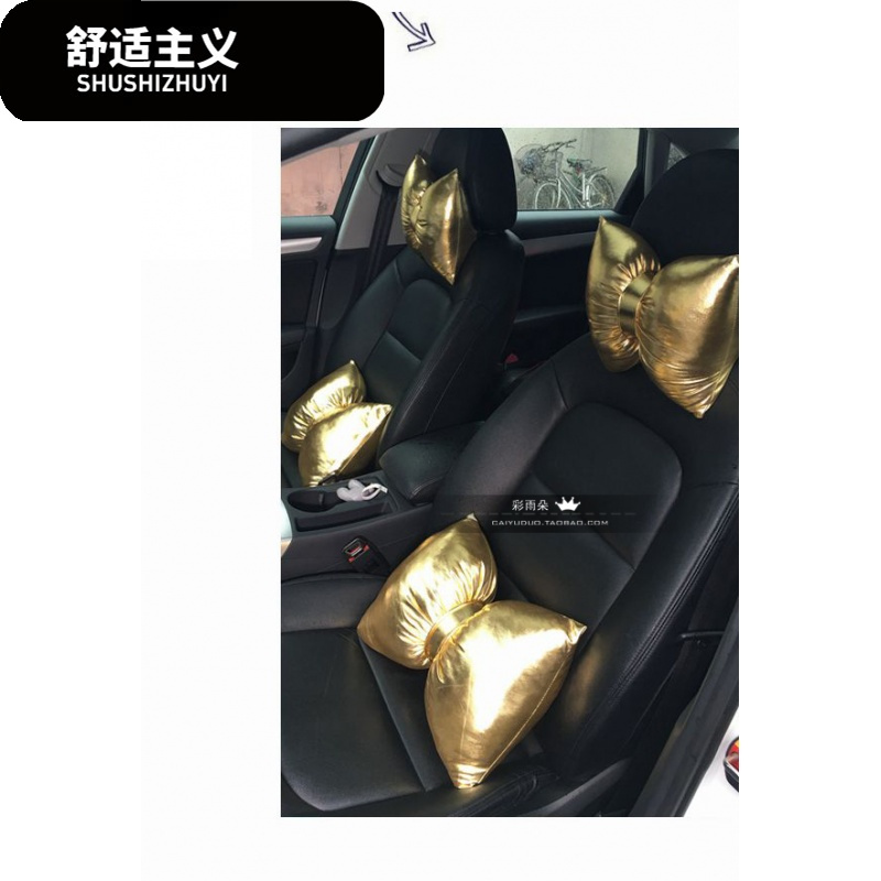潮品电镀蝴蝶结汽车头枕汽车靠枕腰靠车用头枕汽车靠枕护颈枕女士