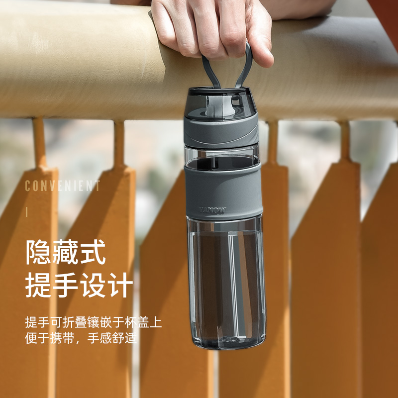 美帮汇茶杯男女塑料水杯子防摔户外Tritan大容量便携健身运动水壶 透明黑高清大图