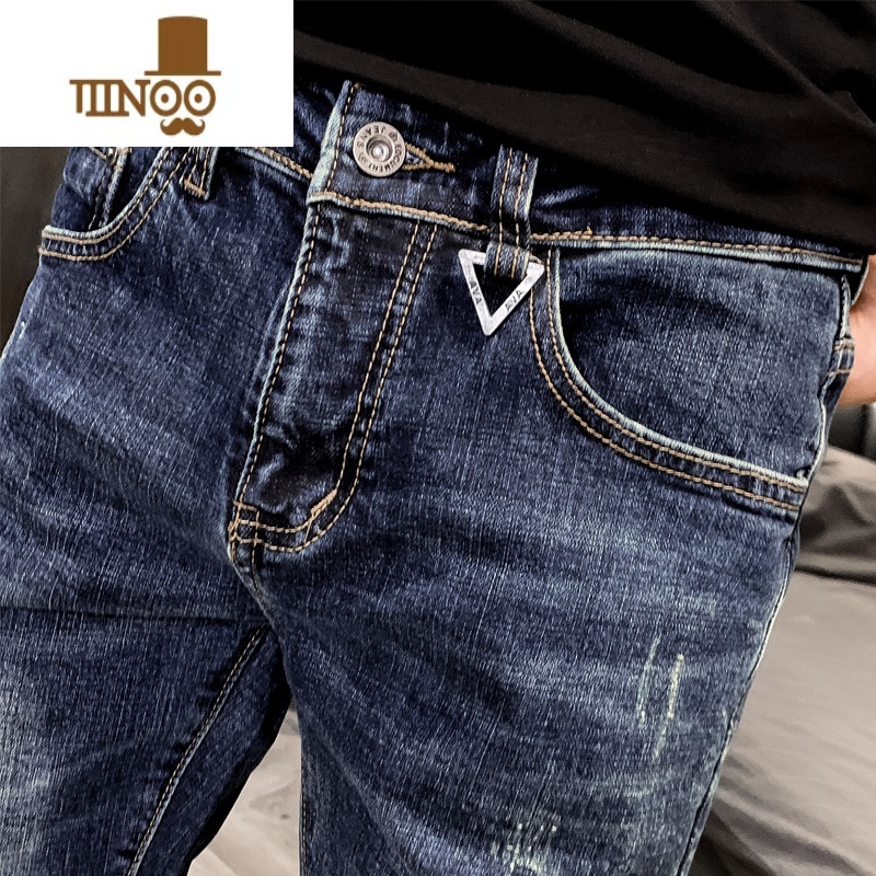 YANXU2023夏季薄款牛仔裤男潮牌韩版潮流修身小脚浅色九分休闲百搭裤子高清大图