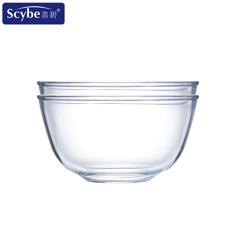 scybe喜碧 21cm中号玻璃碗家用加厚大水果碗沙拉碗泡面汤碗色拉碗 两只装