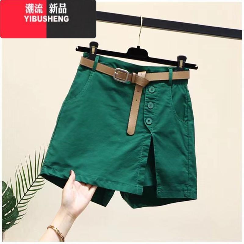 YIBUSHENG麻休闲短裤女士2024装新款韩版百搭时尚显瘦裤松紧腰裙裤子高清大图