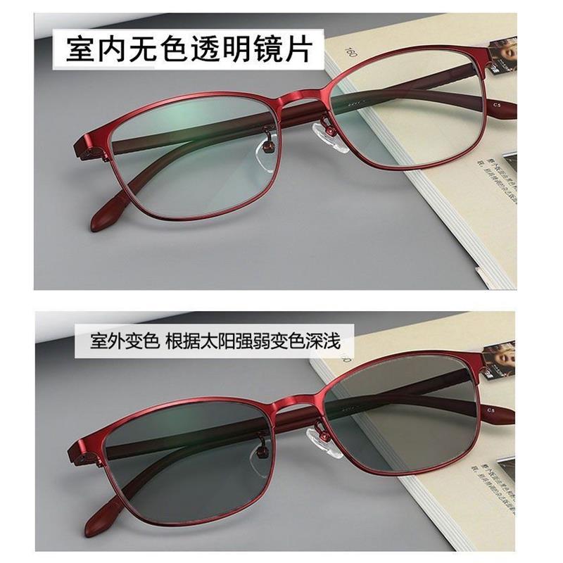 手机电脑感光变色看护目镜平光镜可配眼镜女防辐射眼镜近视眼镜|新款1-黑色镜框-变灰镜片 高清近视镜片[左右眼各175度]