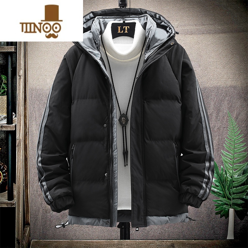 YANXU男士羽绒棉服2022冬季新款棉袄潮牌短款防风保暖加厚棉衣连帽外套 MIS2088黑色 2XL