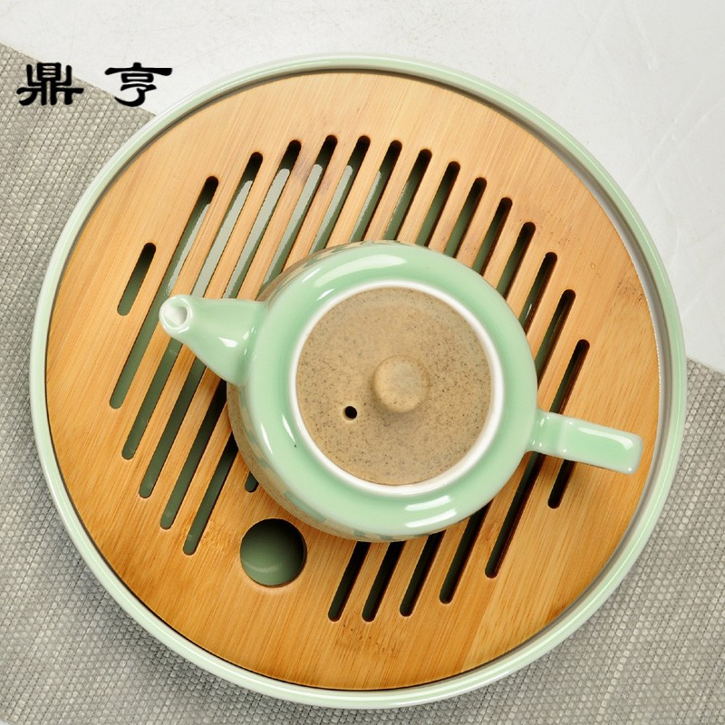 鼎亨储水式干泡台茶盘陶瓷小家用简约壶承茶具托盘茶台粗陶圆形竹