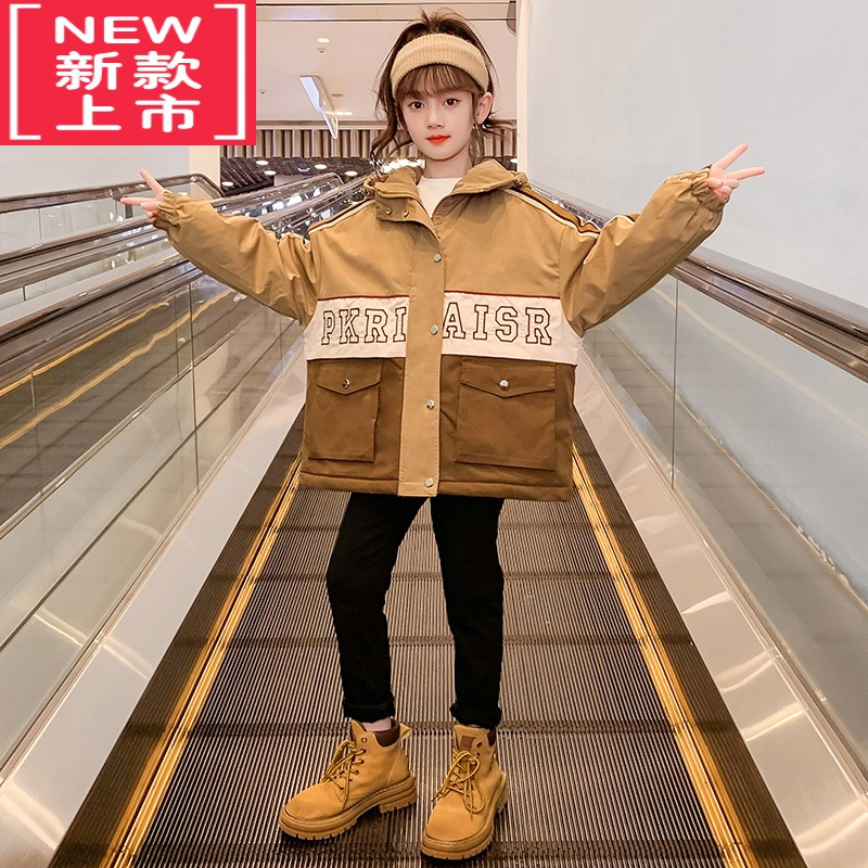 可莉允女童加绒棉服冬装2022新款洋气外套秋冬款儿童装小女孩网红派克服