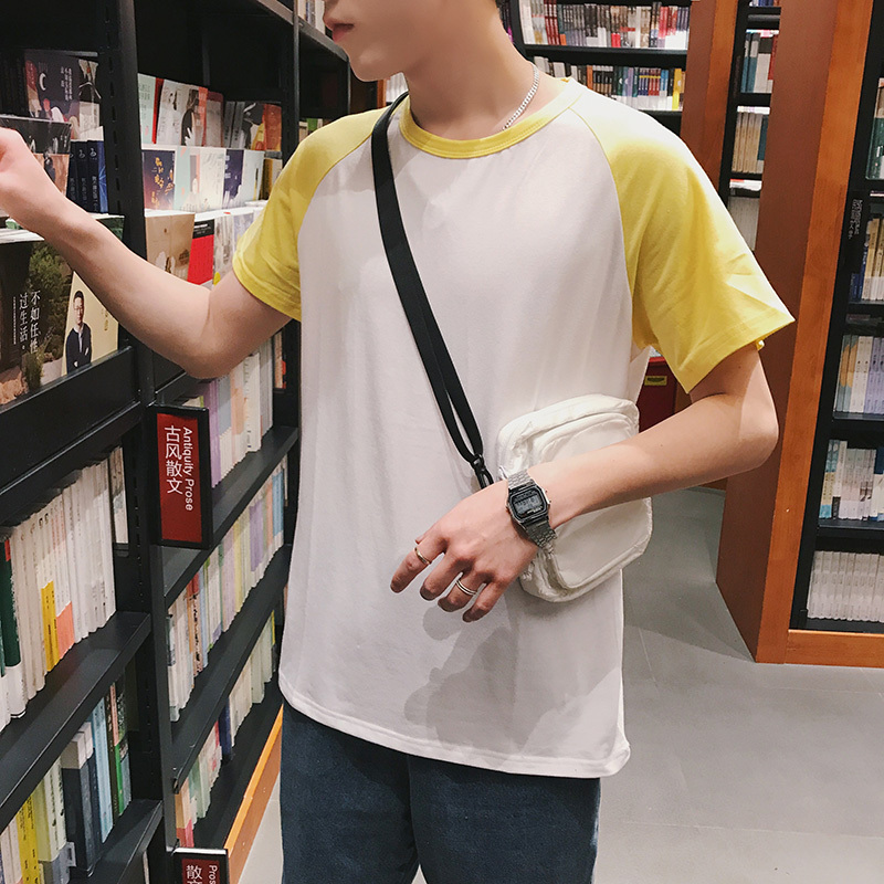 2018年轻港风撞色运动半袖体恤插肩袖短袖T恤青年学生夏天休闲TEE