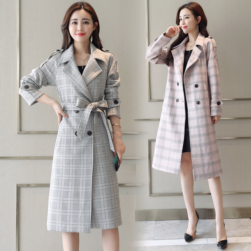 风衣女中长款秋季女士新品宽松lulu格子过膝上衣春秋港风年轻外套