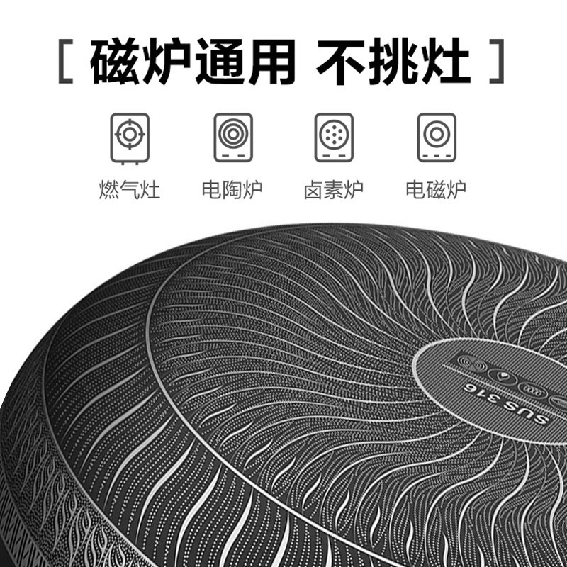 赫巴兹苏宁自营旗舰店 第六代炒锅316不锈钢炒锅不粘锅32cm满屏蜂窝炒菜不粘锅电磁炉明火燃气通用炒锅