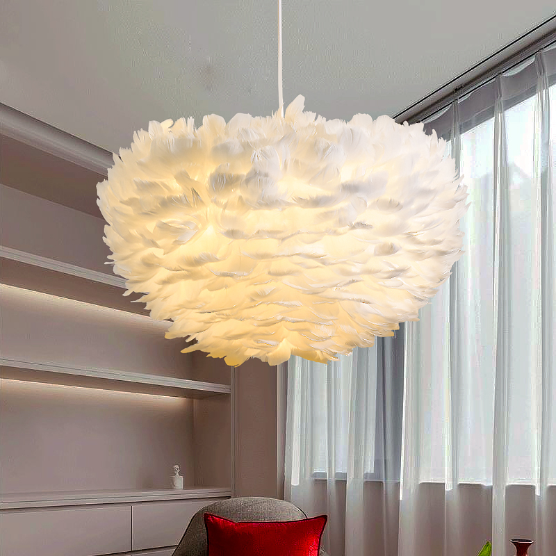 卧室灯北欧温馨浪漫简约个性创意儿童公主房网红ins少女羽毛吊灯