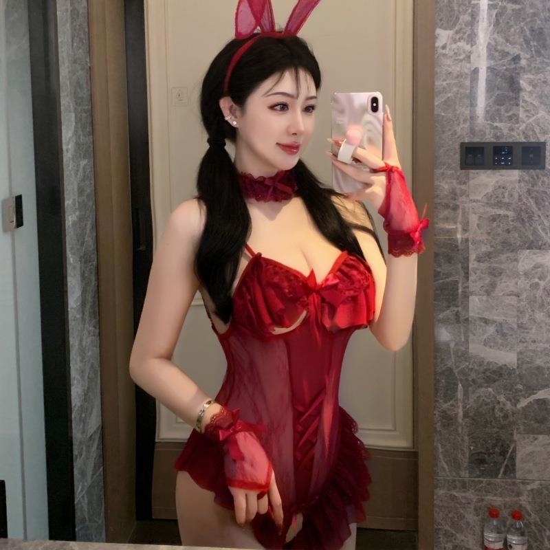 长夜漫漫情趣内衣俏皮兔女郎诱惑性感开裆花边透视睡衣女制服2309 白色 均码(80-125斤)