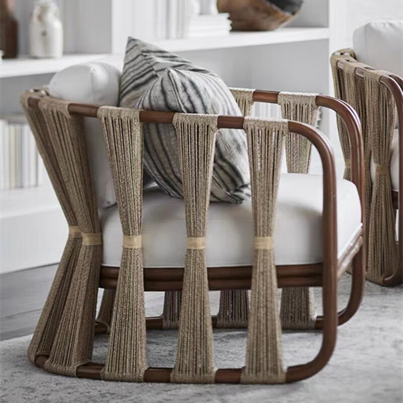 质凡 户外藤编沙发单人创意东南亚别墅复古设计师家具 B款单人沙发(藤编)高清大图