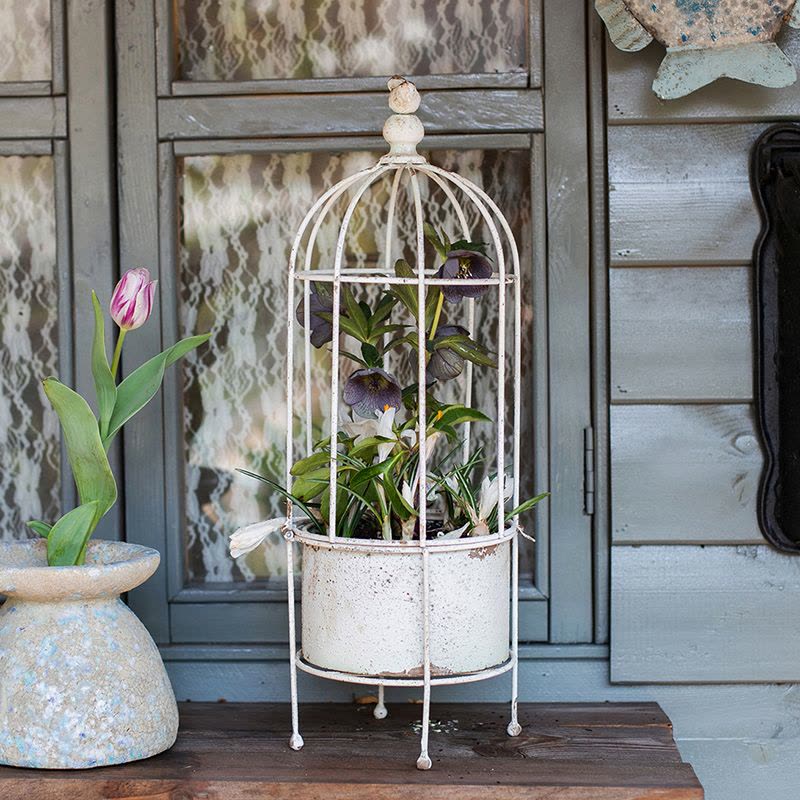 美帮汇铁艺鸟笼圆柱花架爬藤架花盆花器装饰支架复古摆件多肉种植图片