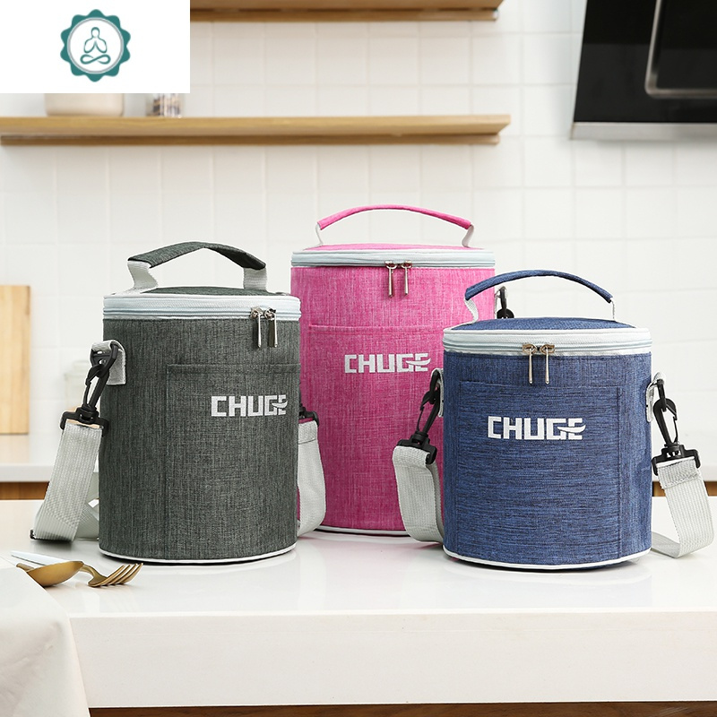 圆形保温饭盒袋子手提包便当包带饭手提袋饭包包大号保温袋饭盒包封后