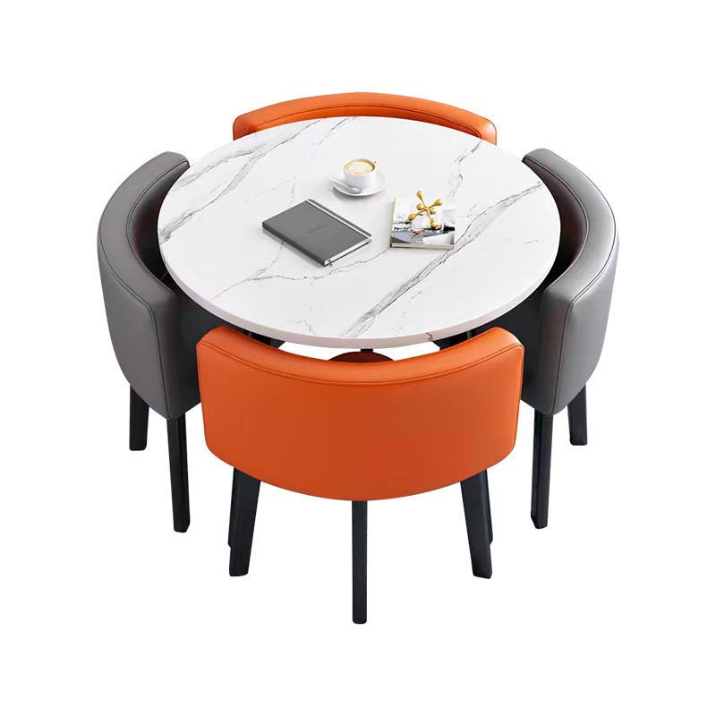 中豫鑫泽ZYXZ4100928 简约接待桌椅洽谈桌椅 一桌四椅 白石根圆拼色皮椅