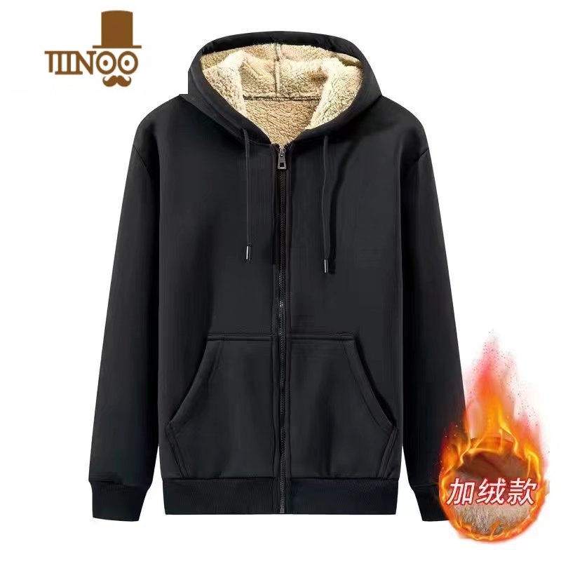YANXU便宜耐穿加厚外套宽松大码卫衣工地干活衣服工作服男装耐磨 M80-95斤 黑色羊羔绒