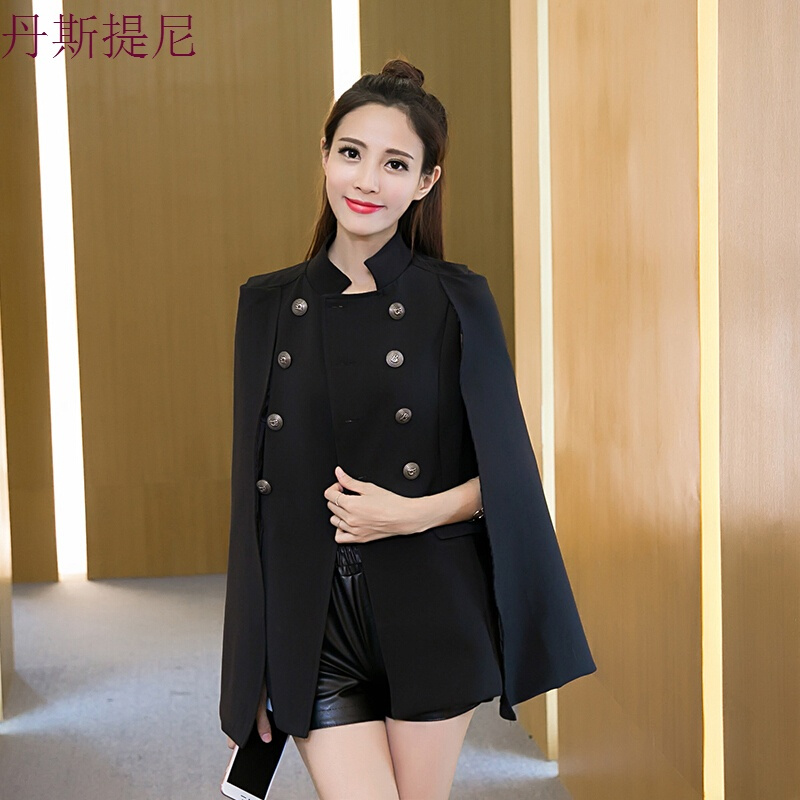 2018春秋套装连衣裙女OL西装斗篷气质名媛披肩上衣时尚两件套