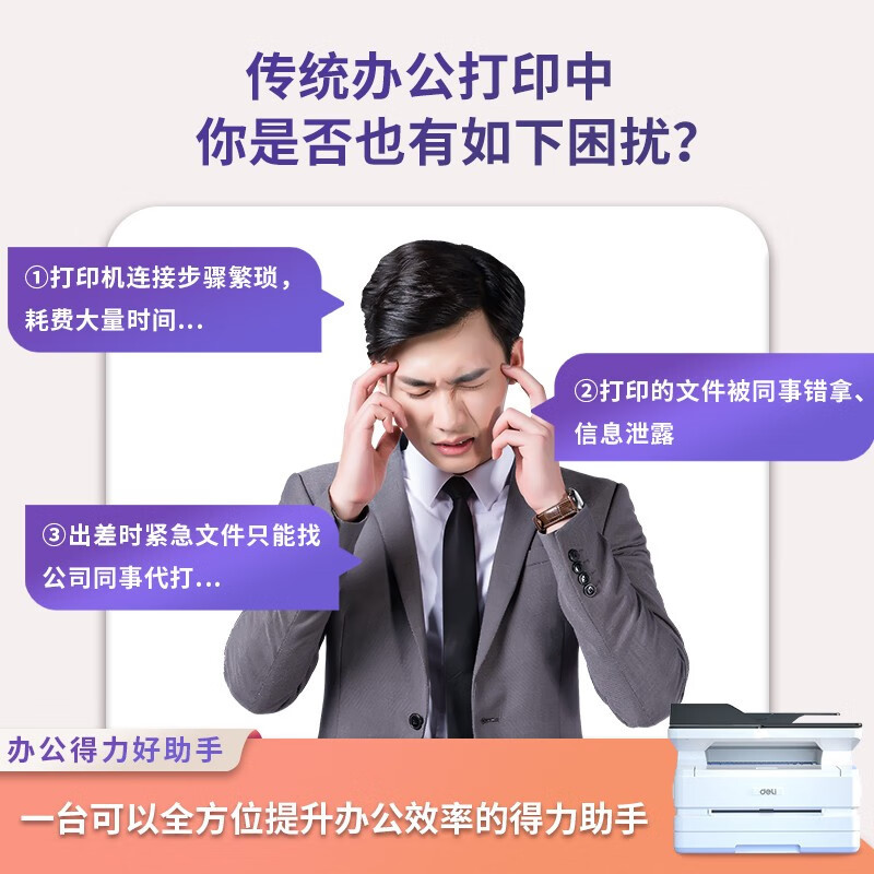 得力(deli)M2500ADW套装 办公商用三合一A4打印机 多功能一体机 家用无线 自动双面激光打印机高清大图
