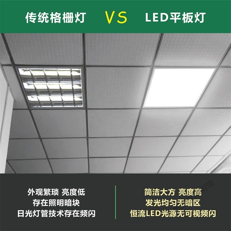 苏宁放心购 集成吊顶灯led平板灯600x600石膏板工程灯60*60面板灯嵌入式吸顶灯天花铝扣板办公室格栅灯图片