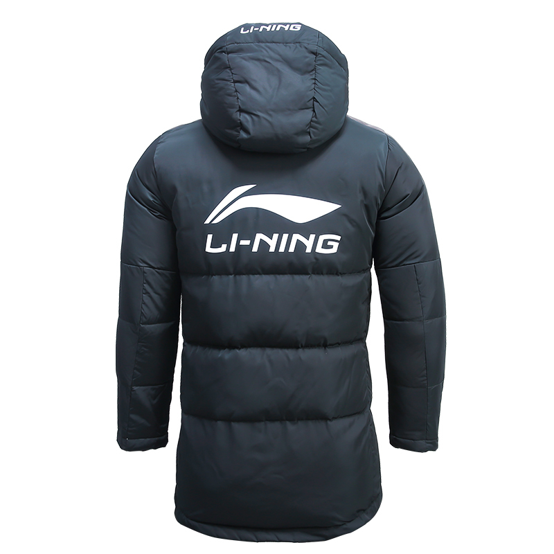李宁(LI-NING)羽绒服白鸭绒男冬季2018新款足球系列保暖防风帽中长款运动棉袄AYMN077