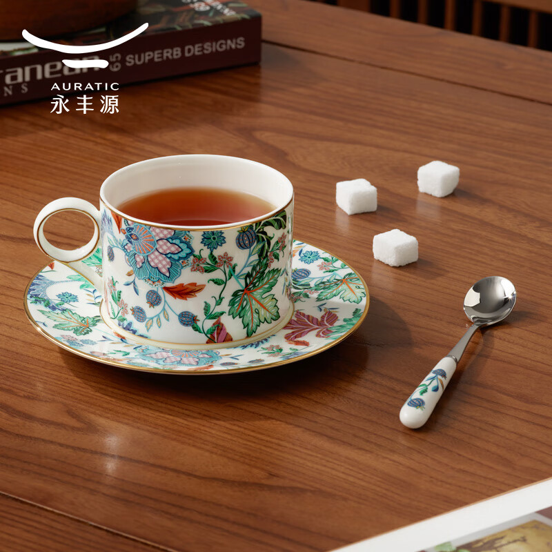 永丰源幸福满园3头咖啡杯碟(蓝有底花纸/200ml)高清大图