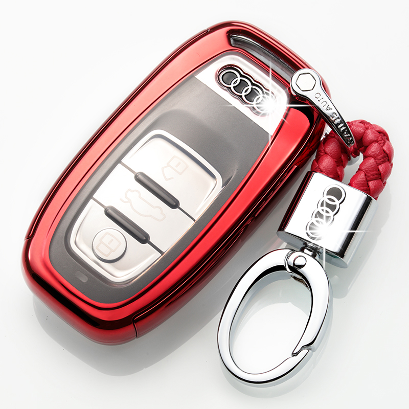 【补贴10%】专用于2018款奥迪Q5A6LA4L钥匙包A5A7A8L汽车钥匙保护套壳扣17款汽车钥匙包 奥迪A款激情红+扣