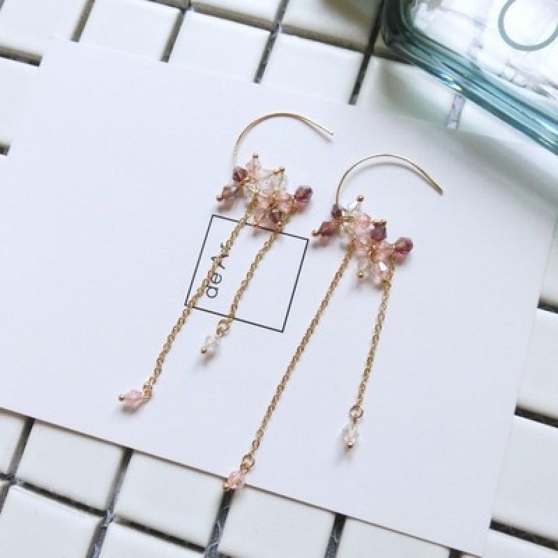手作耳饰水晶系列手工韩式仿水晶耳坠 优雅女人味晚宴耳环无耳洞耳夹送女朋友七夕情人节礼物