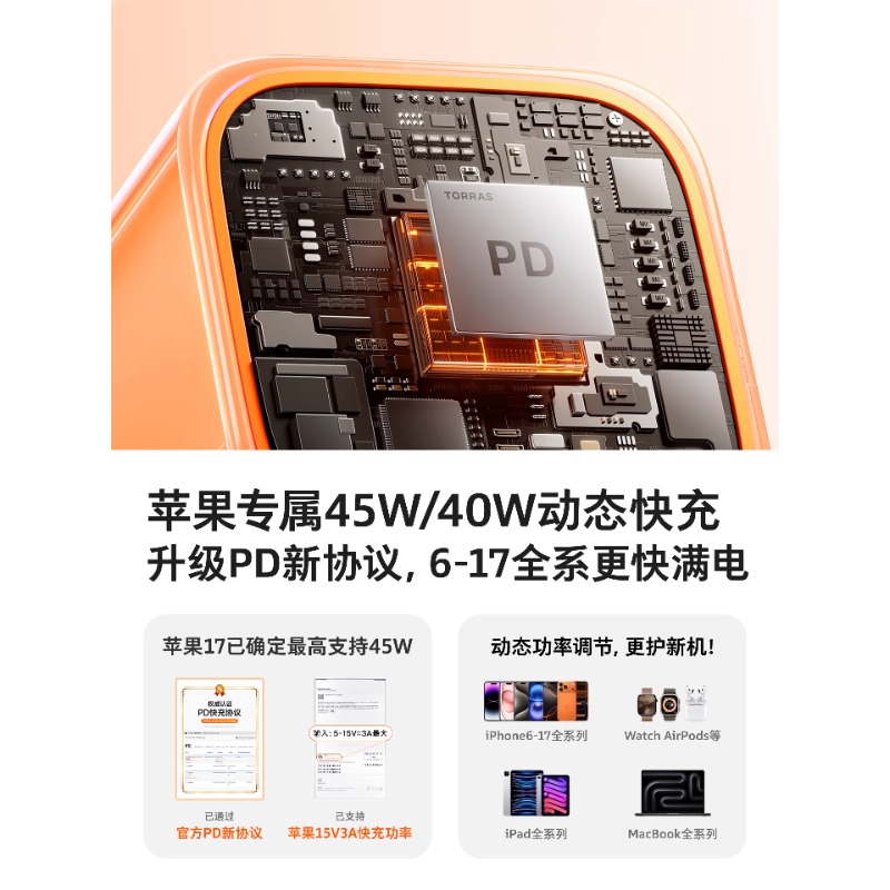 图拉斯-小冰块PRO系列旅行充电器(45W)星宇橙色(45W)高清大图