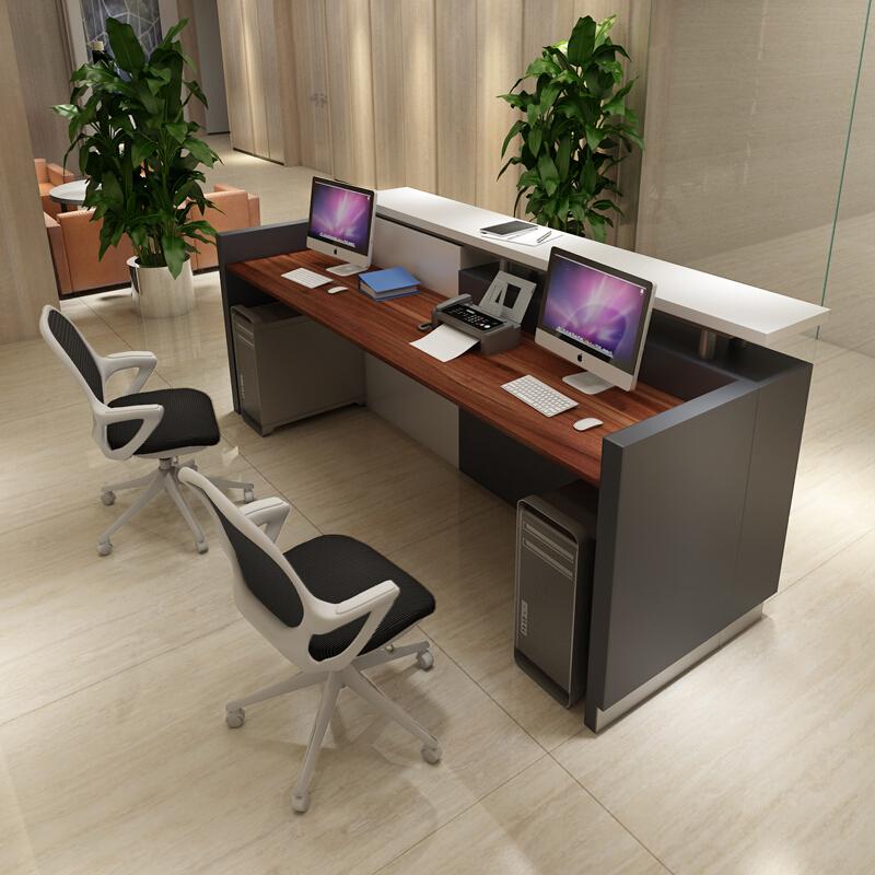 淮木大理石前台接待台办公吧台桌现代简约公司烤漆柜台柜左方向w2500d