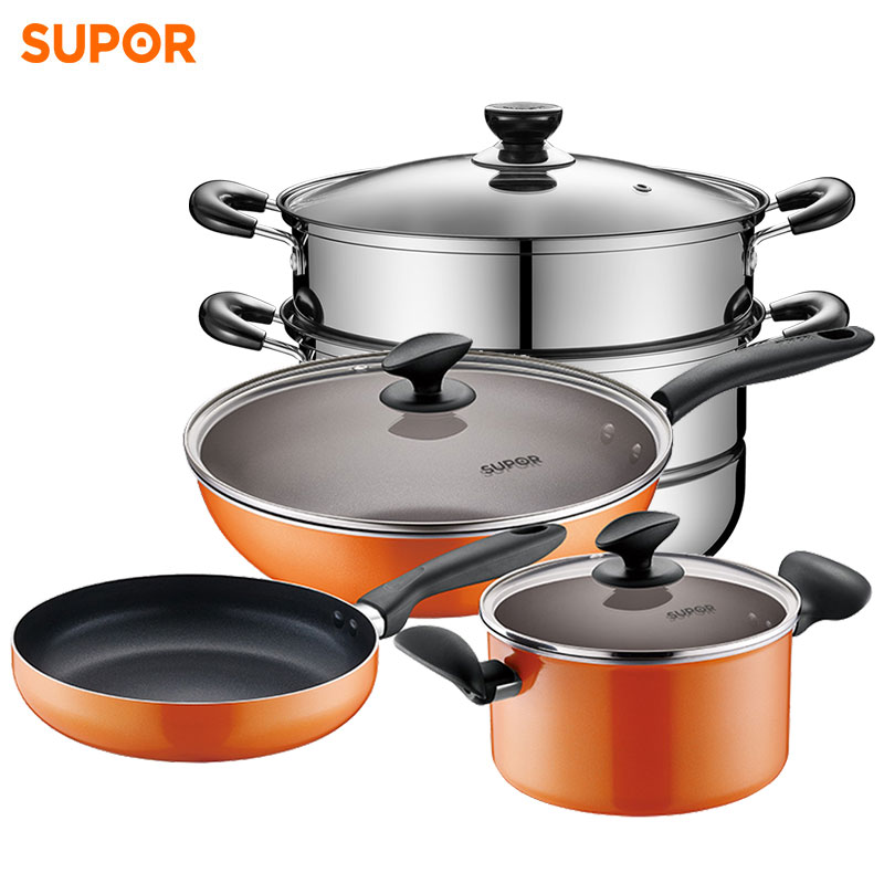苏泊尔(SUPOR) 居家炊具不粘四件套(不粘三件套TP1612E+不锈钢蒸锅EZ26BS05)高清大图
