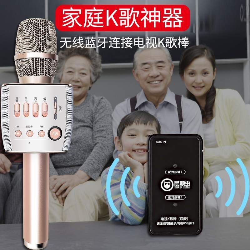 屁颠虫X35话筒音响一体麦克风全民K歌录歌无线蓝牙电视卡拉OK通用掌上ktv家用户外儿童手持唱吧全能麦 金色双麦版